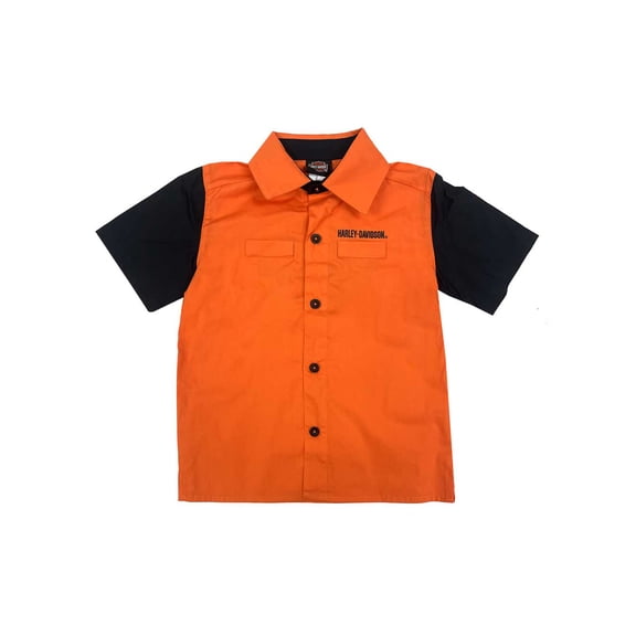 Harley-Davidson Little Boys' H-D Colorblocked Poplin Short Sleeve Shirt (6/7), Harley Davidson