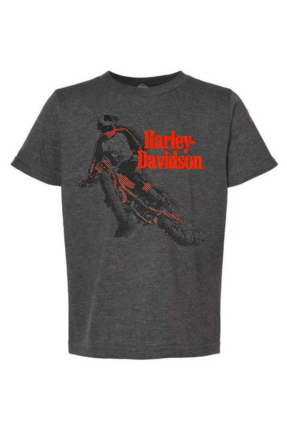 Little Boys' H-D Racer Short Sleeve Crew-Neck Tee, Charcoal (4), Harley Davidson