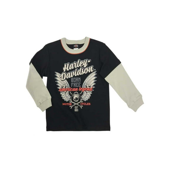 Harley-Davidson Little Boys' Jersey Long Sleeve Double Layer Shirt, Black (4T), Harley Davidson