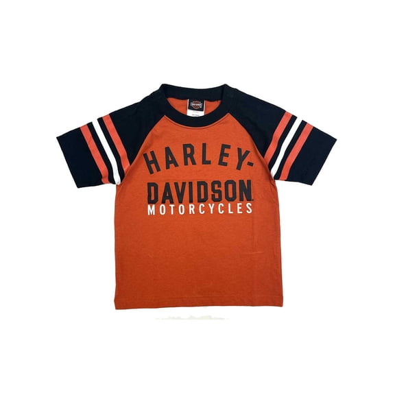 Harley-Davidson Little Boys' Knit Raglan Short Sleeve Toddler Te - Orange (2/3T), Harley Davidson