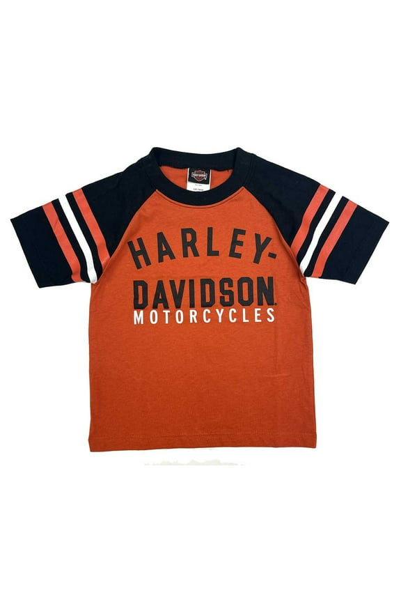 Little Boys' Knit Raglan Short Sleeve Toddler Tee- Orange (4/5T), Harley Davidson