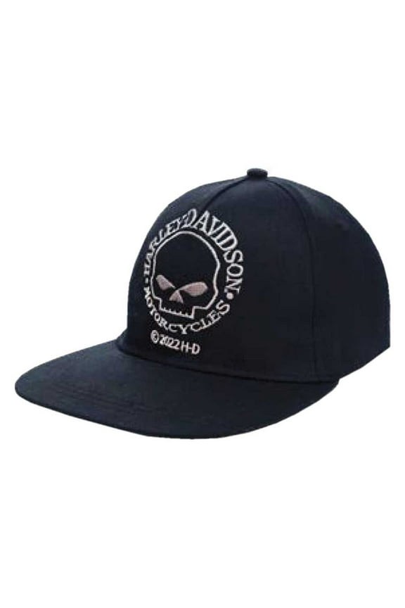 Little Boys' Skull Twill Flat Brim Snap Back Toddler Cap - Black, Harley Davidson