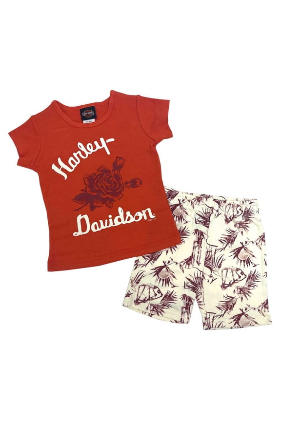 Little Girls 2 Piece Toddler Rib Tee & Bike Short Set (2/3T), Harley Davidson