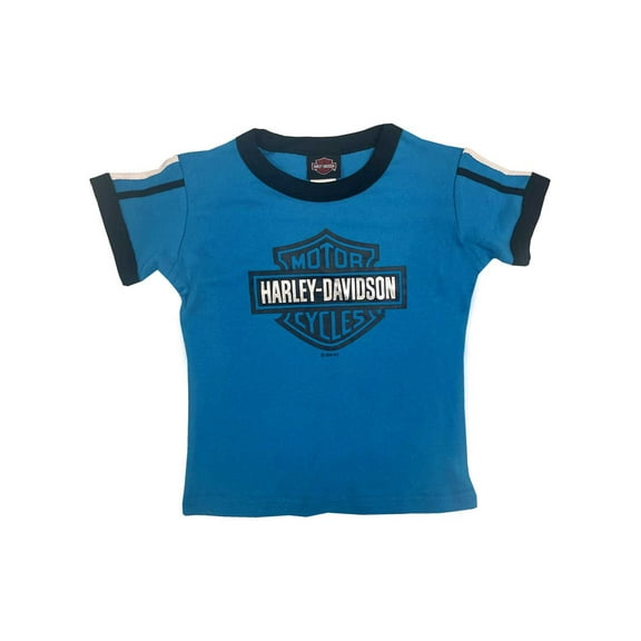 Harley-Davidson Little Girls' B&S Ringer Short Sleeve Toddler Tee - Blue (2/3T), Harley Davidson