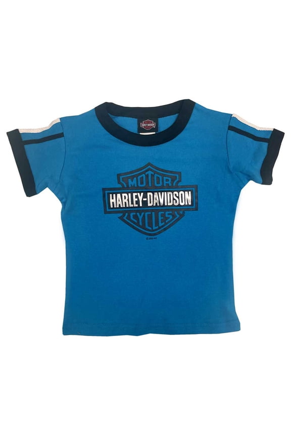 Little Girls' B&S Ringer Short Sleeve Toddler Tee - Blue (2/3T), Harley Davidson