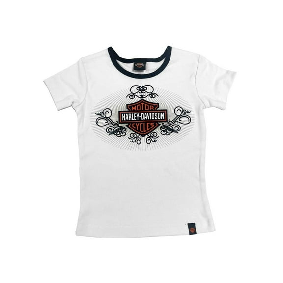 Harley-Davidson Little Girls' Bar & Shield Short Sleeve Rib Tee - White (3T), Harley Davidson