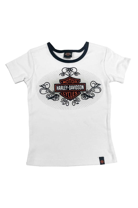Little Girls' Bar & Shield Short Sleeve Rib Tee - White (3T), Harley Davidson