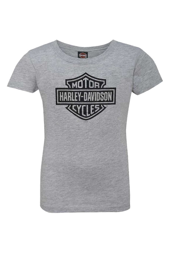 Little Girls' Glitter Bar & Shield Short Sleeve Tee, Gray (4/5), Harley Davidson