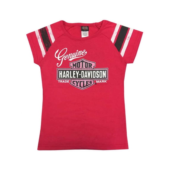 Harley-Davidson Little Girls' Glitter Genuine Legend Short Sleeve Tee, Pink (6), Harley Davidson