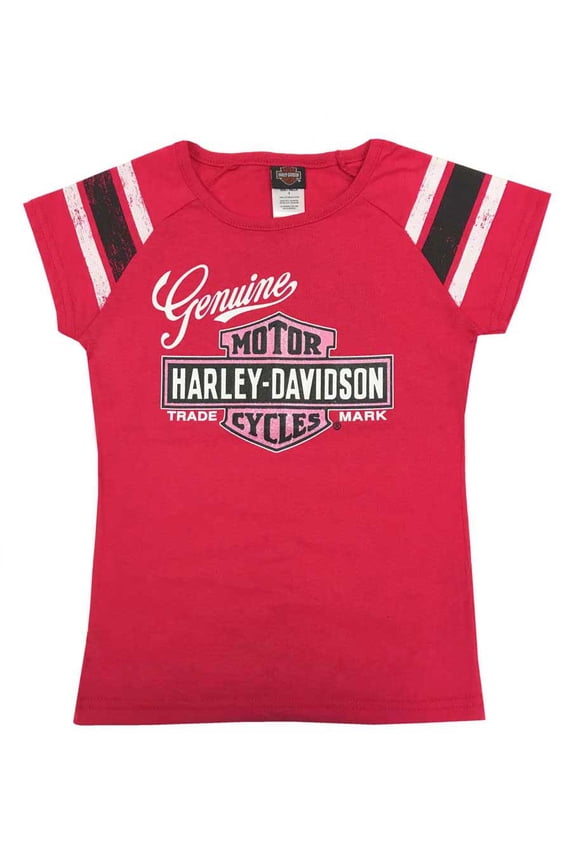Little Girls' Glitter Genuine Legend Short Sleeve Tee, Pink (6X), Harley Davidson