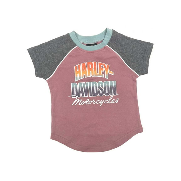 Harley-Davidson Little Girls' Glitter Short Sleeve Raglan Rib Toddler Tee (2/3T), Harley Davidson