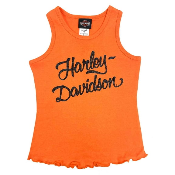 Harley-Davidson Little Girls' Glittery Rib Racerback Sleeveless Tank Top (6/6X), Harley Davidson