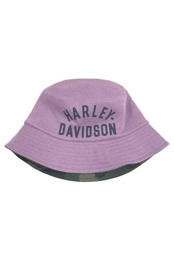 Little Girls' H-D Logo Reversible Bucket Hat - Lavender/Camo, Harley Davidson