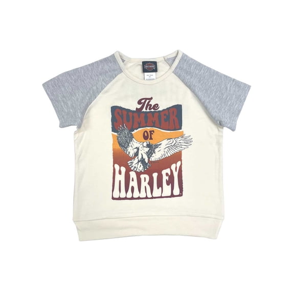 Harley-Davidson Little Girls' Relaxed Fit Short Sleeve Knit Tee - Cream (4/5), Harley Davidson