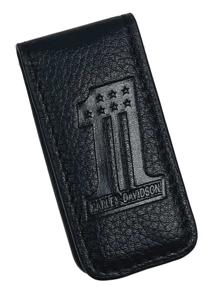 Harley-Davidson Men's #1 Logo Leather Magnetic Money Clip - Solid Black, Harley Davidson