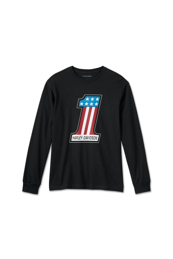 Men's #1 Racing Long Sleeve T-Shirt Tee - Black, 99073-24VM