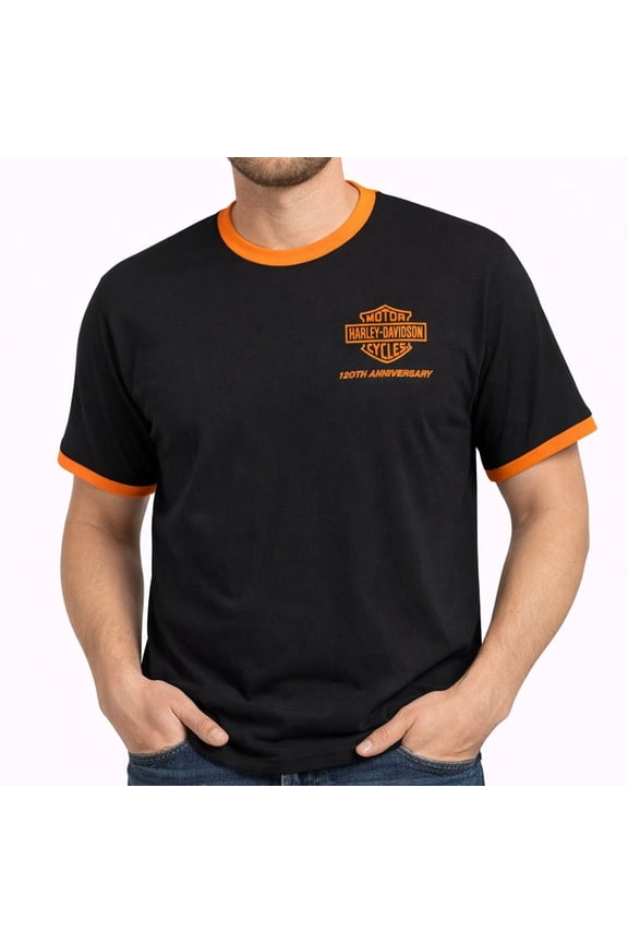 Men's 120th Anniversary Ringer Short Sleeve Tee - Black, 96834-23VM