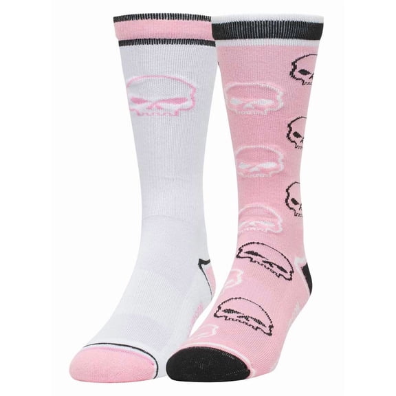 Harley-Davidson Men's 2-Pack Willie G Skull Wicking Riding Socks, White/Pink (M), Harley Davidson