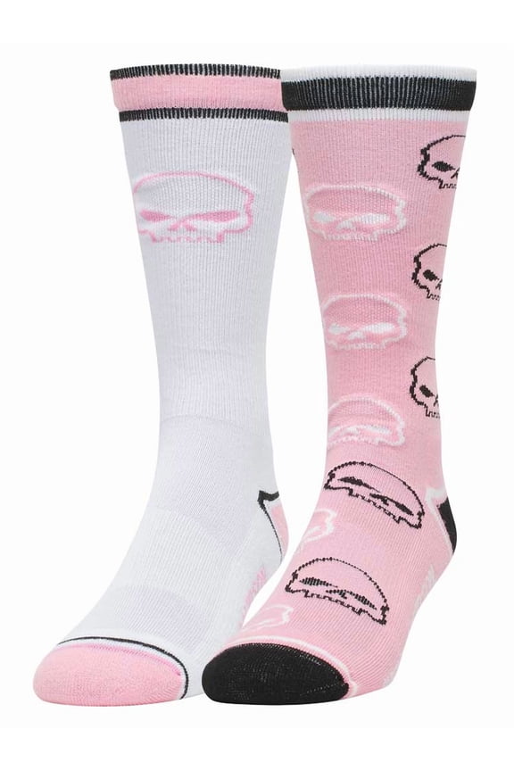 Men's 2-Pack Willie G Skull Wicking Riding Socks, White/Pink (M), Harley Davidson