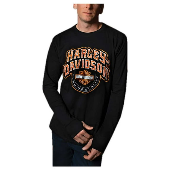 Harley-Davidson Men's Aggressive Long Sleeve Cotton Crew-Neck Shirt- Black (5XL), Harley Davidson