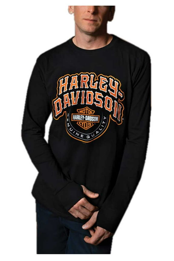 Men's Aggressive Long Sleeve Cotton Crew-Neck Shirt- Black (5XL), Harley Davidson