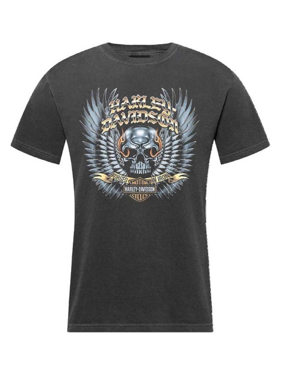 Harley-Davidson Men's Alloy Winged Short Sleeve Crew-Neck T-Shirt, Gray (M), Harley Davidson