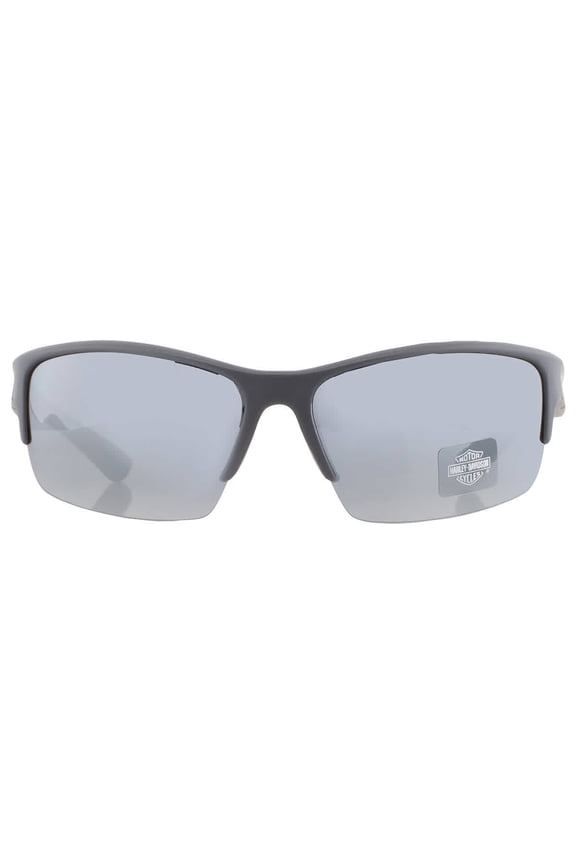 Men's Angular Wrap Sunglasses, Gray Frames & Smoke Mirror Lenses, Harley Davidson
