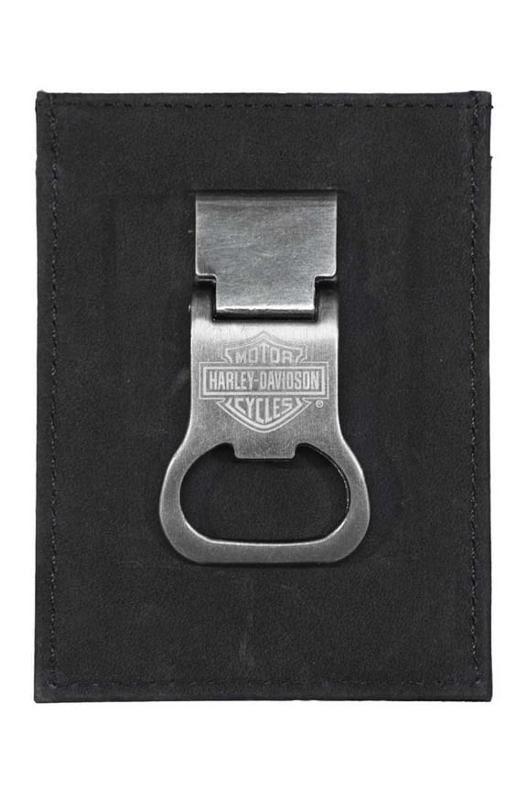 Men's B&S Front Pocket Money Clip Leather Wallet - Black, Harley Davidson