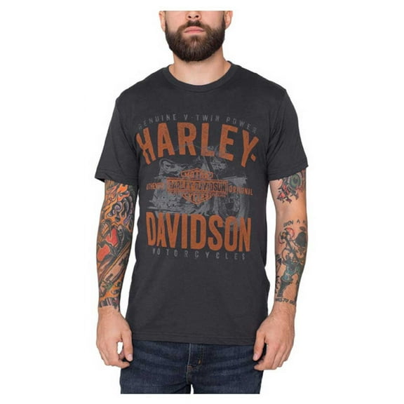 Harley-Davidson Men's Backdrop Distressed Short Sleeve Tee, Graphite Black (2XL), Harley Davidson