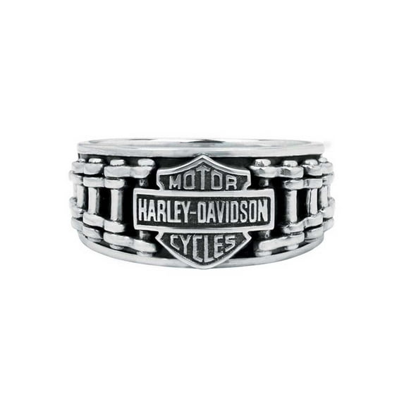 Harley-Davidson Men's Bar & Shield Bike Chain Ring, Sterling Silver HDR0260 (12), Harley Davidson