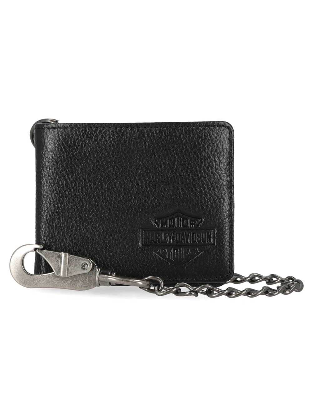 Harley-Davidson Men's Bar & Shield Core Pebble Biker Chain Bi-Fold Wallet, Black, Harley Davidson