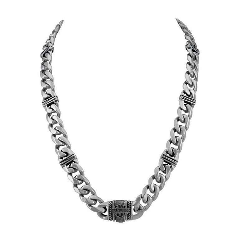【HARLEY DAVIDSON】22インチ Logo Curb Link ネックレス Silver Harley-Davidson Men's Bar & Shield Curb Link Stainless Steel