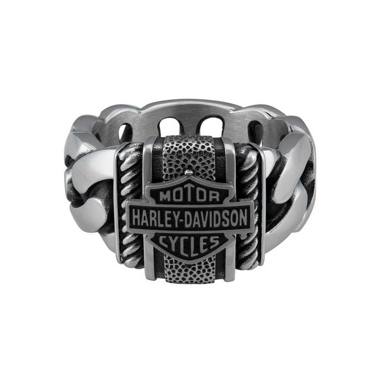 【Harley Davidson】Stainless Steel Chain Bar & Shield Ring Harley-Davidson® Men's Bar & Shield Bike Chain Ring