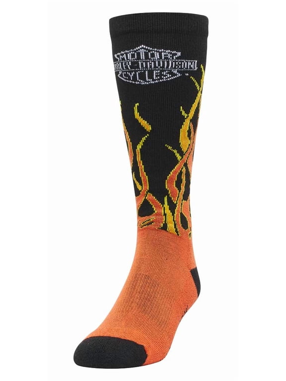 Men's Bar & Shield Flames Riding Mid-Calf Socks, Black (L), Harley Davidson