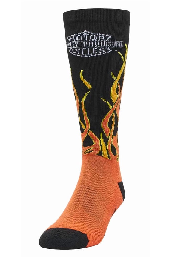 Men's Bar & Shield Flames Riding Mid-Calf Socks, Black (L), Harley Davidson