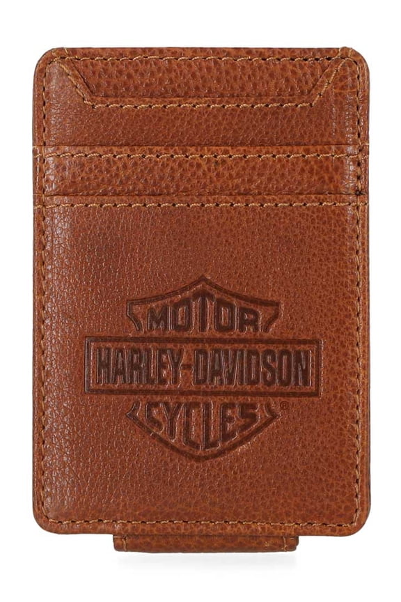 Men's Bar & Shield Front Pocket Leather Money Clip Cognac, Harley Davidson
