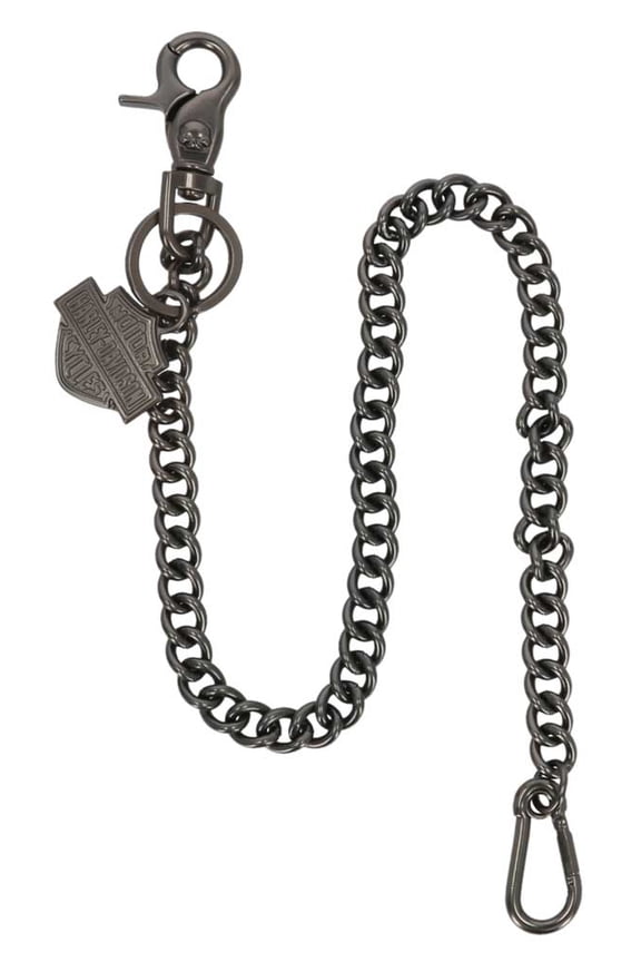 Men's Bar & Shield Logo 24 inch Wallet Chain, Gunmetal Finish, Harley Davidson