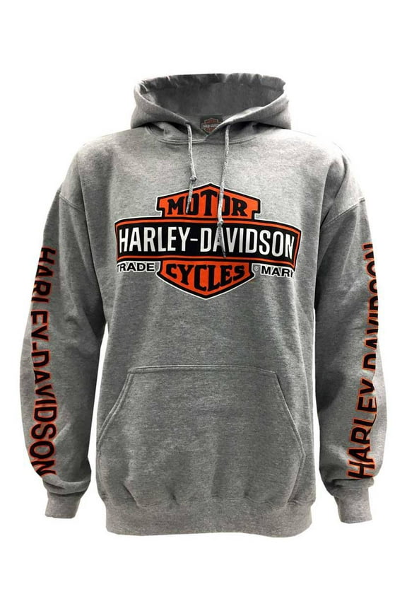 Men's Bar & Shield Logo Pullover Hooded Sweatshirt, Gray (S), Harley Davidson