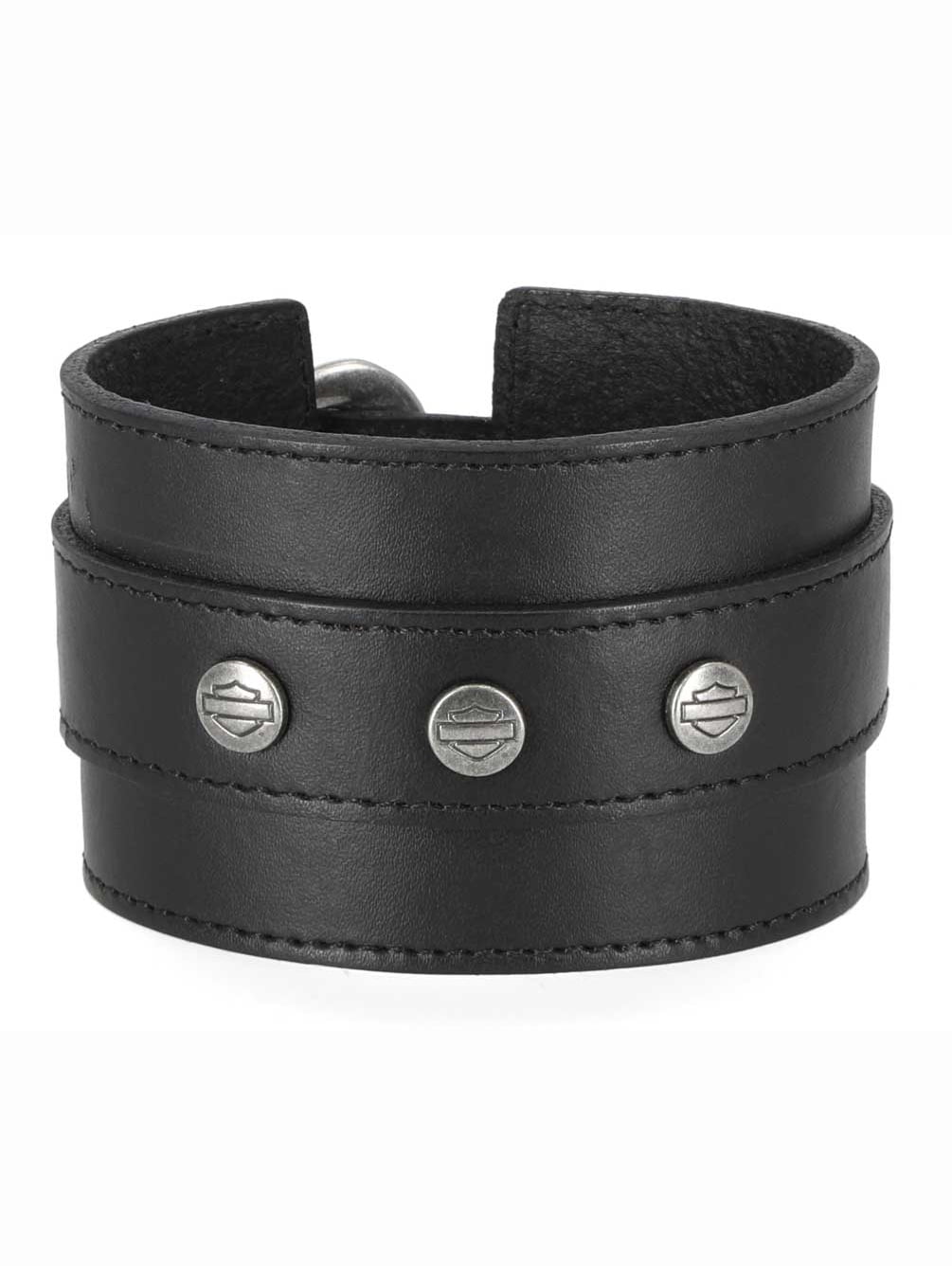 Harley-Davidson Men's Bar & Shield Logo Wide Leather Cuff Bracelet, Black (S/M), Harley Davidson