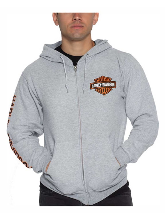 Men's Bar & Shield Logo Zip-Up Poly-Blend Hoodie - Gray (3XL), Harley Davidson