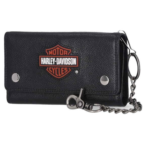 Harley-Davidson Men's Bar & Shield Patch Trucker Chain Leather Wallet - Black, Harley Davidson