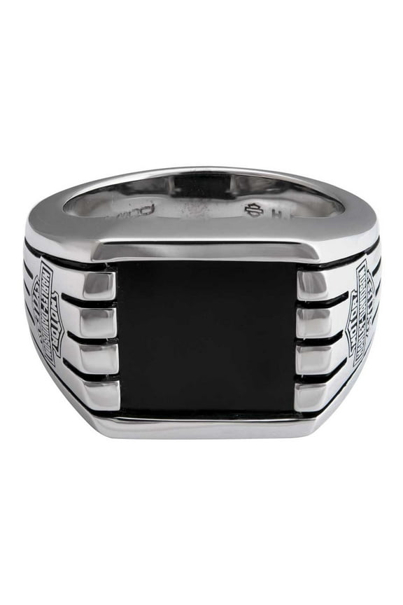 Men's Bar & Shield Steel Lines Ring, Silver Stainless Steel (13), Harley Davidson