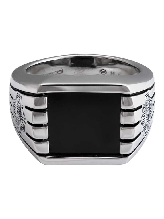 Men's Bar & Shield Steel Lines Ring, Silver Stainless Steel (16), Harley Davidson