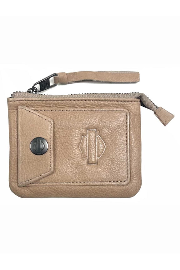 Men's Bar & Shield Washed Leather Zip Pouch  Brush Tan, Harley Davidson
