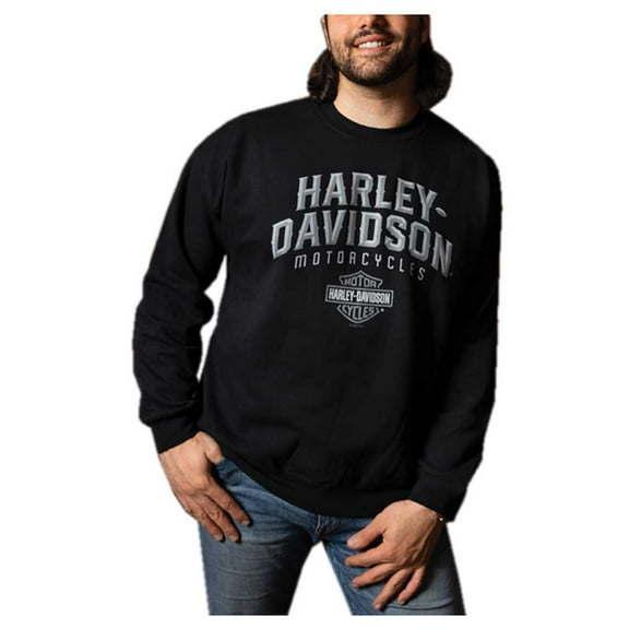 Harley-Davidson Men's Beveled Crew-Neck Pullover Fleece Sweatshirt - Black (S), Harley Davidson