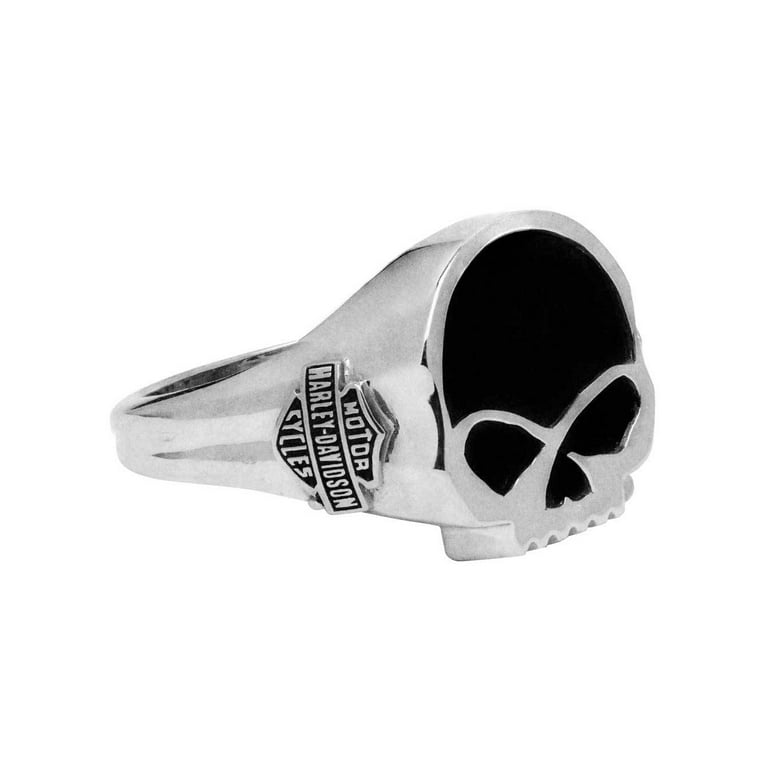 ギフトに♪【Harley Davidson】Small Onyx Willie G Skull Ring Harley-Davidson Men's Black Onyx Willie G Skull Ring, Silver
