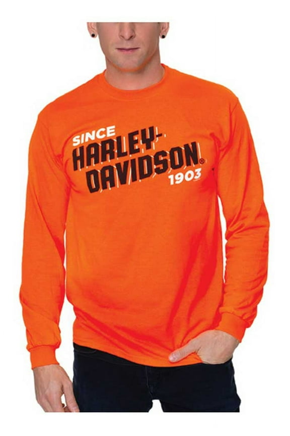 Men's Block H-D Long Sleeve Crew-Neck Shirt- Safety Orange (3XL), Harley Davidson