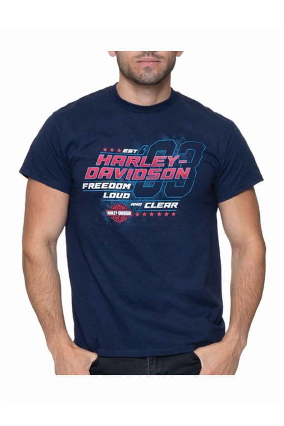 Men's Bold Crew-Neck Cotton Short Sleeve T-Shirt, Navy (4XL), Harley Davidson