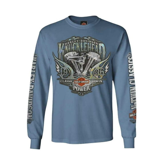 Harley-Davidson Men's Brute Force Crew Neck Long Sleeve Shirt - Indigo (5XL), Harley Davidson