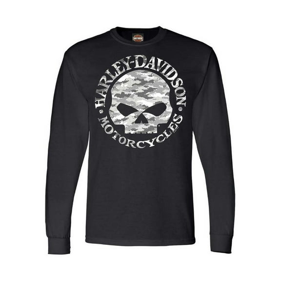 Harley-Davidson Men's Camo Willie G Skull Long Sleeve Crew-Neck Shirt (L), Harley Davidson